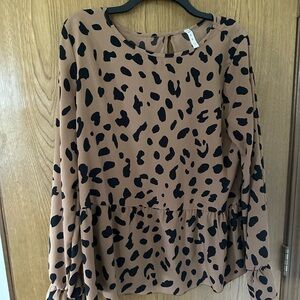 MTS Tan and Pink Peplum Blouse Long Sleeve